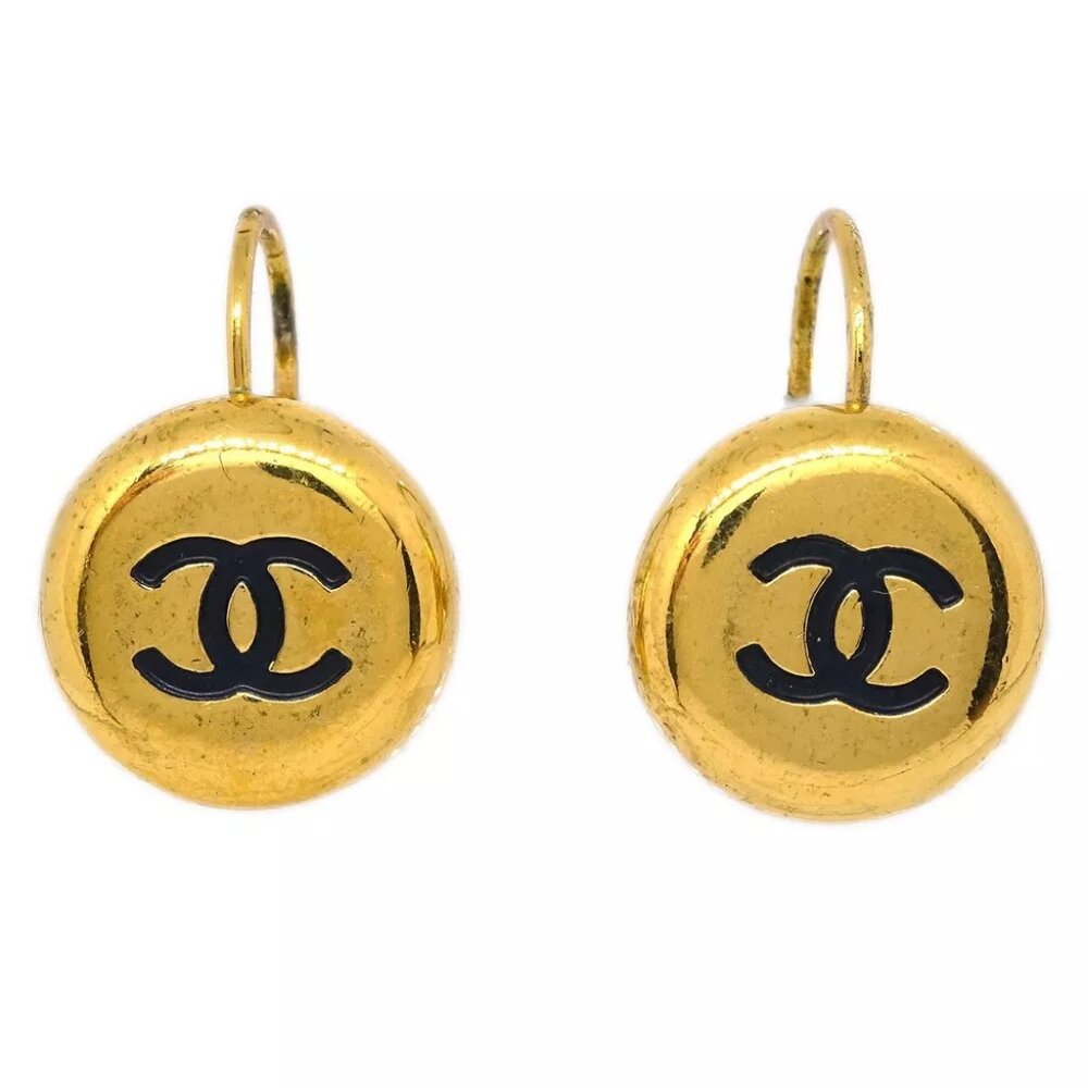Chanel CC Button Earrings Clip-On Gold 97A 134175